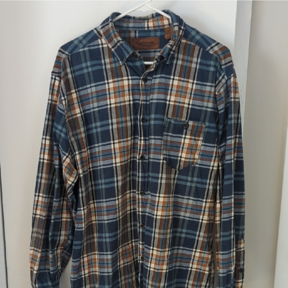 Blue and Orange Casual Button Down Shirt with Long Sleeves